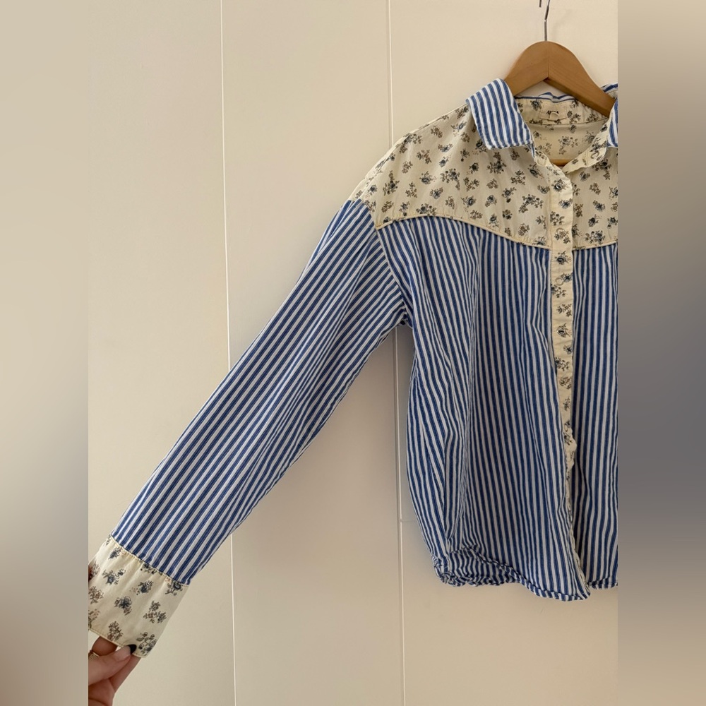 ADORA Blue & Cream Striped and Floral Button-Down Shirt - Picture 9 of 13